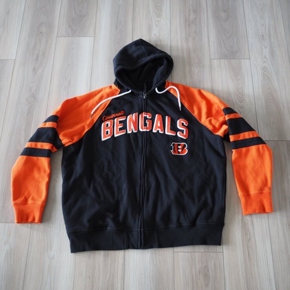 Cincinnati Bengals Logo NFL Zip‑Up Hoodie – Men’s 2XL – Black & Orange
